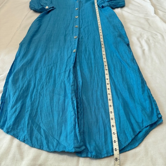 Zara XS Blue 100% Linen Button Down Midi Dress ~ Lagenlook Coastal Beach - Picture 6 of 8